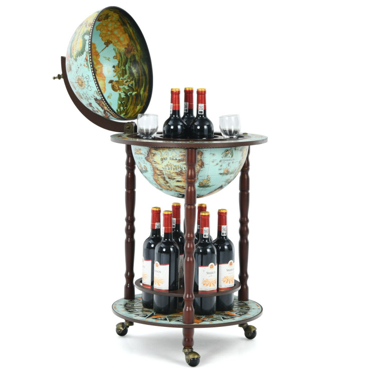 17 Inch Globe Wine Bar Stand 16th Century Italian Map Liquor 
