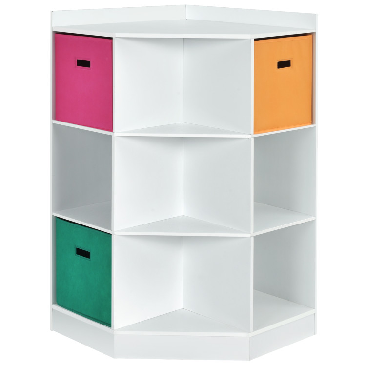 3 Tier Kids Storage Shelf Corner, Riverridge White 3 Shelf Corner Bookcase With Doors