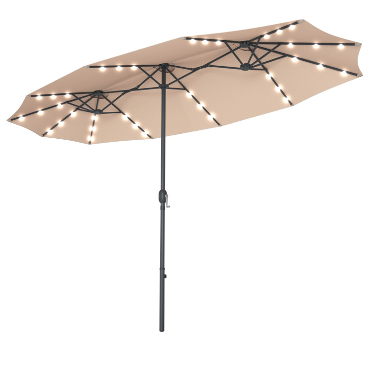 15 Ft Patio Led Crank Solar Powered 36, Costway 10 Patio Umbrella With Solar Power Led Lights And Base Beige