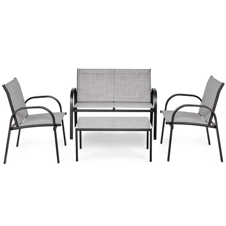 4 Pieces Patio Furniture Set with Glass Top Coffee Table - Outdoor 