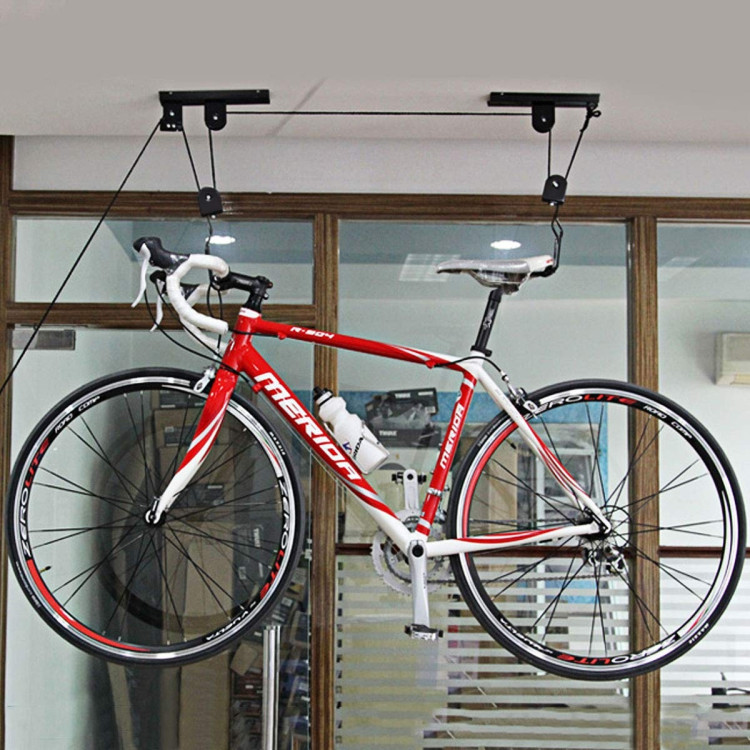 US Bike Bicycle Lift Ceiling Mount Pulley Hoist Rack Garage Storage Hooks Hanger