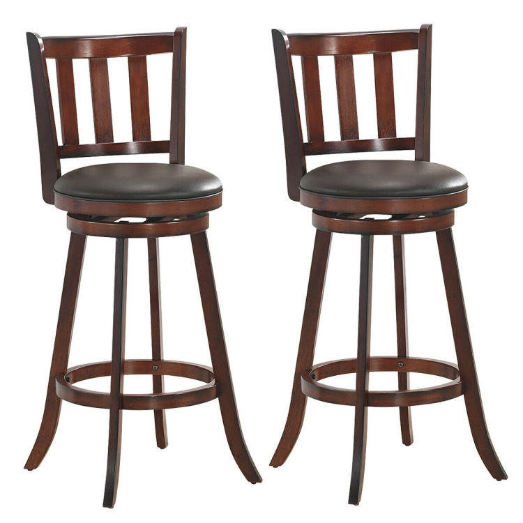 Set Of 2 Wood Swivel Counter Height, Wooden Bar Height Stools With Backs