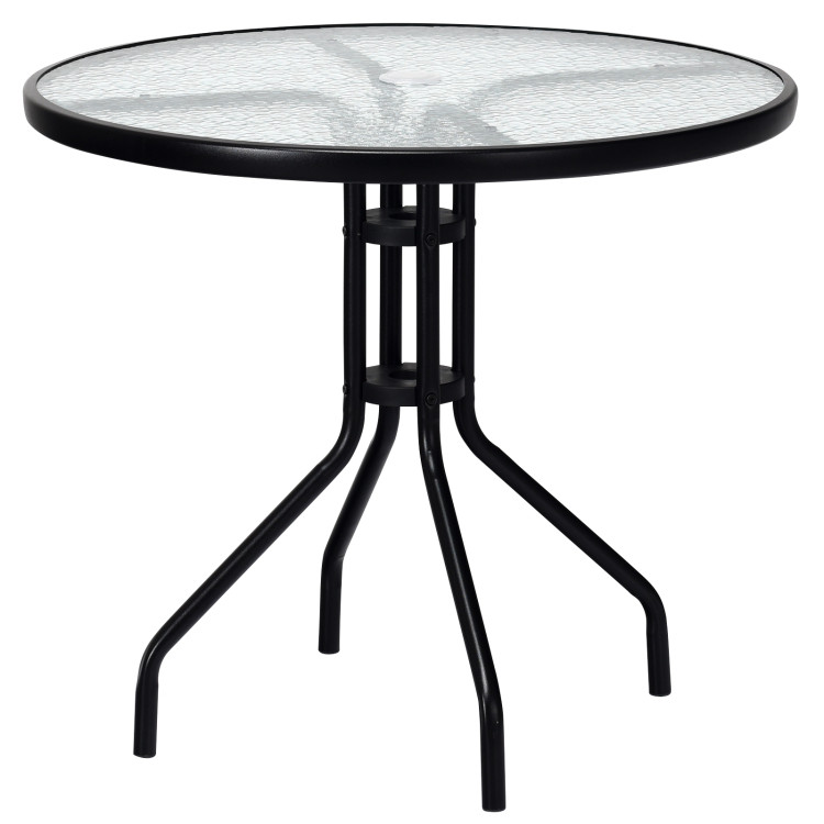 32 Outdoor Patio Round Tempered Glass Top Table With Umbrella Hole Tables Furniture Costway - Round Patio Side Table With Umbrella Hole