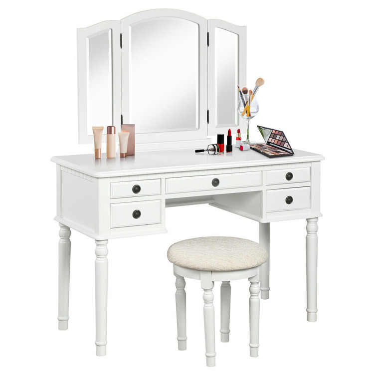 Tri Fold Mirror Wooden Vanity Set, Make Up Vanity Table