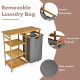 Bamboo Laundry Hamper Stand with Removable Sliding Bag and 3-Tier Open Shelves