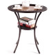 Round Rattan Wicker Coffee Table with Lower Shelf
