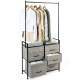5 Drawers Fabric Dresser with Hanger Metal Top Storage Closet Organizer