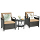 3Pcs Patio Rattan Furniture Set Cushioned Sofa Storage Table with Shelf Garden