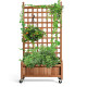 50 Inch Wood Planter Box with Trellis Mobile Raised Bed for Climbing Plant