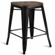 Copper Barstool Set of 2 Metal Wood Counter Chairs with Wood Top and High Backrest