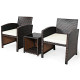 3 Pieces PE Rattan Wicker Furniture Set with Cushion Sofa Coffee Table for Garden