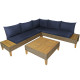 4 Pieces Patio Rattan Furniture Set with Wooden Side Table
