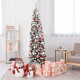 7.5 Feet Pre-lit Snow Flocked Artificial Pencil Christmas Tree with LED Lights