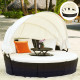 Patio Round Daybed Rattan Furniture Sets with Canopy