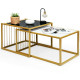 Modern Nesting Coffee Table Marble-Top Side Snack Table Set with Gold Metal Frame