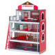 Wooden Fire Station Dollhouse Playset with Truck and Helicopter
