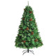 6 Feet Unlit Hinged PVC Artificial Christmas Pine Tree with Red Berries