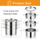 3-Tier Steamer Pot 304 Stainless Steel Steaming Cookware with Glass Lid