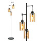 Retro Floor Lamp with 3-Head Hanging Amber Glass Shade