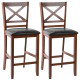 Set of 2 Bar Stools 25 Inch Counter Height Chairs with PU Leather Seat