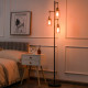 Retro Floor Lamp with 3-Head Hanging Amber Glass Shade