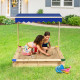 Kids Cedar Square Cabana Wooden Sandbox with Convertible Canopy