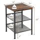 3-Tier Industrial End Side Table Nightstand Adjustable Shelves