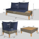 4PCS Patio Rattan Furniture Set with Wooden Side Table