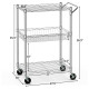3-Tier Utility Cart Heavy Duty Wire Rolling Cart with Handle Bar Storage Trolley