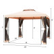 10 x 10 Feet 2 Tier Vented Metal Gazebo Canopy with Mosquito Netting