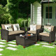 4 Pieces Patio Rattan Furniture Set with Cushions