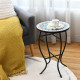 14-Inch Mosaic Side Small Round Bistro End Table with Cast Iron Plant Stand