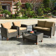 4 Pieces Patio Rattan Furniture Set with Cushions