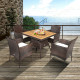5 Pieces Patio Rattan Dining Furniture Set with Arm Chair and Wooden Table Top