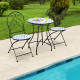 2 Pieces Patio Folding Mosaic Bistro Chairs with Blue Floral Pattern