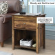 Nightstand Side Coffee Table Storage Drawer Antiqued