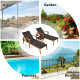 3 Pcs Patio Wooden Frame Rattan Lounge Chaise Chair Set with Folding Table