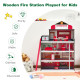 Wooden Fire Station Dollhouse Playset with Truck and Helicopter