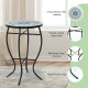 14-Inch Mosaic Side Small Round Bistro End Table with Cast Iron Plant Stand