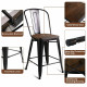 Copper Barstool Set of 2 Metal Wood Counter Chairs with Wood Top and High Backrest