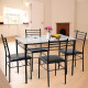 5 Pieces Dining Set Tempered Glass Top Table and 4 Upholstered Chairs