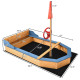 Wooden Pirate Sandboat Sandboxes wIth Bench Seat Flag for Outdoor