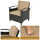 3Pcs Patio Rattan Furniture Set Cushioned Sofa Storage Table with Shelf Garden