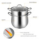 2-Tier Steamer Pot Saucepot Stainless Steel with Tempered Glass Lid