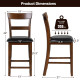 2Pcs Counter Height Chair Set with Leather Seat and Rubber Wood Legs