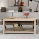 Rustic Accent Coffee Table Metal X Shaped Side Cocktail Table with Storage Shelf