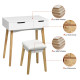 Vanity Makeup Table Cushioned Stool Set with Flip Top Mirror