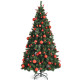 Pre-lit Christmas Hinged Tree with Red Berries and Ornaments