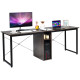2 Person Computer Desk with Cabinet and X-Shaped Frame