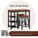 3 Piece Counter Height Dining Table Set with 2 Saddle Stools and Storage Shelves